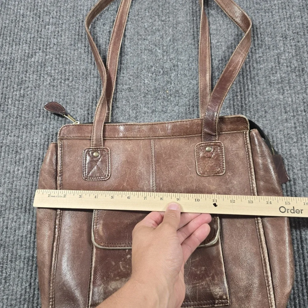 VTG Frye Tote Bag Womens Medium Brown Distressed Leather Zip Closure Coin‎ Purse